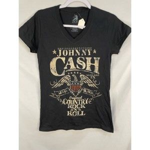 NWT Junior Large Rootwear Johnny Cash Graphic SS Tee Black Country Rock and Roll